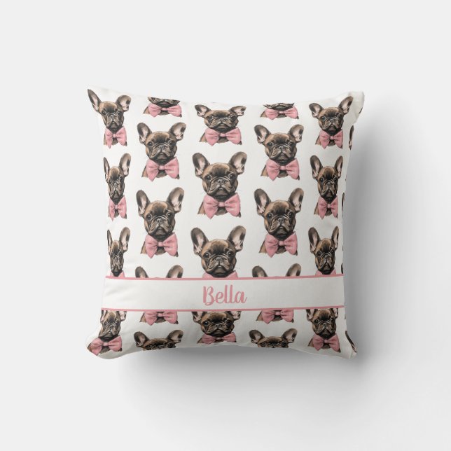 Coquette Frenchie Costumizable Name  Throw Pillow (Front)
