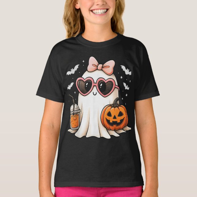 Coquette Ghost Halloween Cute Spooky Season Girls T-Shirt (Front)