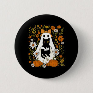 Coquette Ghost Holding Black Cat Autumn Pumpkin 2 Inch Round Button