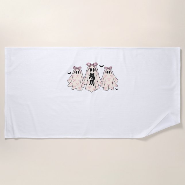 Coquette ghosts with a black cat Classic T-Shirt Beach Towel (Front)