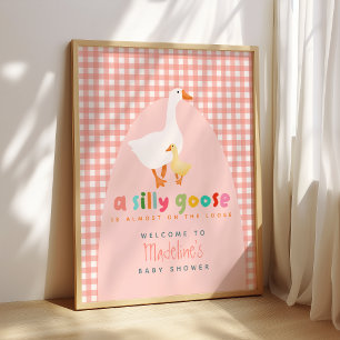 Coquette Gingham Silly Goose Baby Shower Welcome Poster