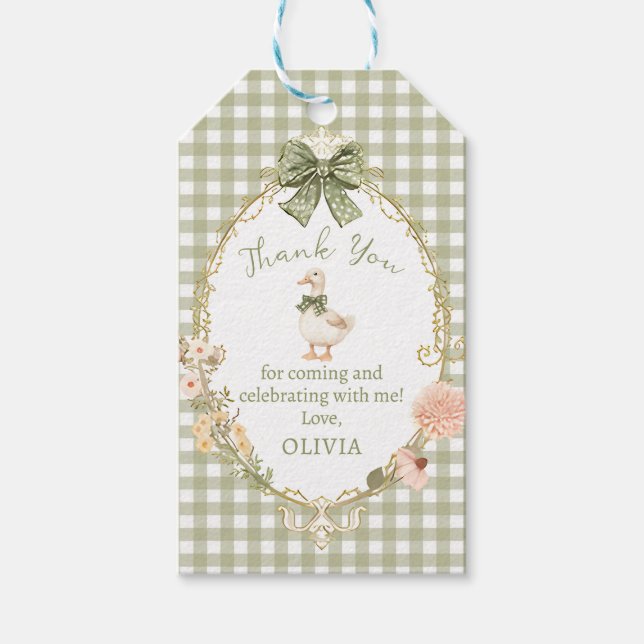 Coquette Gingham Silly Goose Birthday Gift Tag (Front)