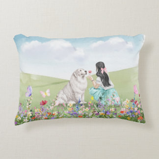 Coquette Girl and Dog Spring Meadow Accent Pillow