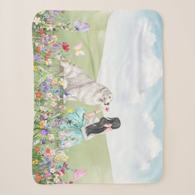 Coquette Girl and Dog Spring Meadow Sherpa Blanket (Front)