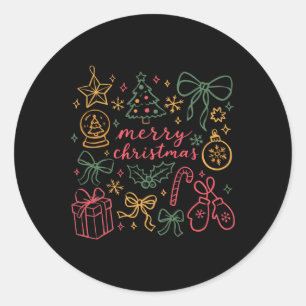 Coquette Girly Christmas Holly Xmas Jolly Merry Ch Classic Round Sticker