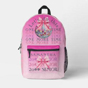 Coquette Girly Feminine Disco Ball Pink Bow Senior Printed Backpack
