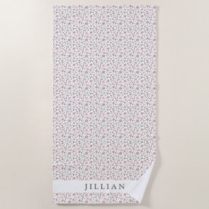 Coquette Girly Floral Pattern Personalized Name Beach Towel