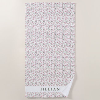 Coquette Girly Floral Pattern | Personalized Name  Beach Towel
