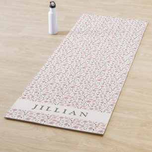 Coquette Girly Floral Pattern   Personalized Name  Yoga Mat