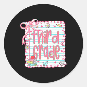 Coquette Girly Pink Bow Third Grade Teacher Ck To Classic Round Sticker