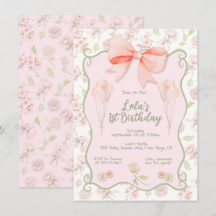Coquette Girly Pink Bow Toile Birthday Party Invitation