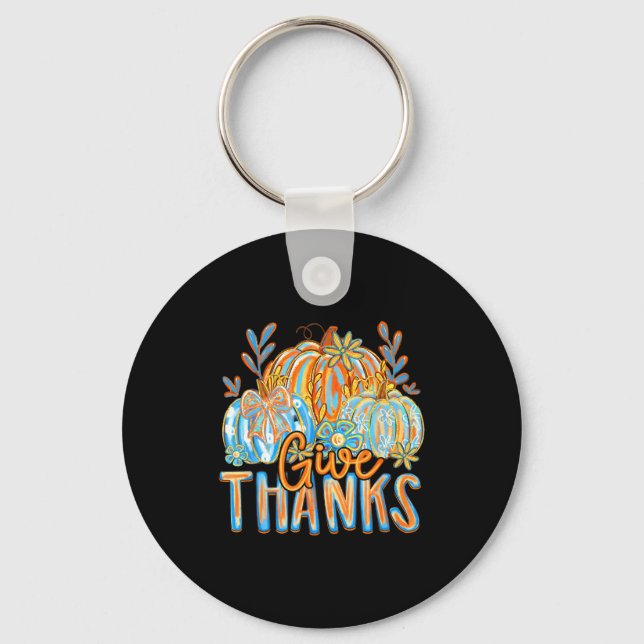 Coquette Give Thanks Christian Thanksgiving Floral Keychain (Front)