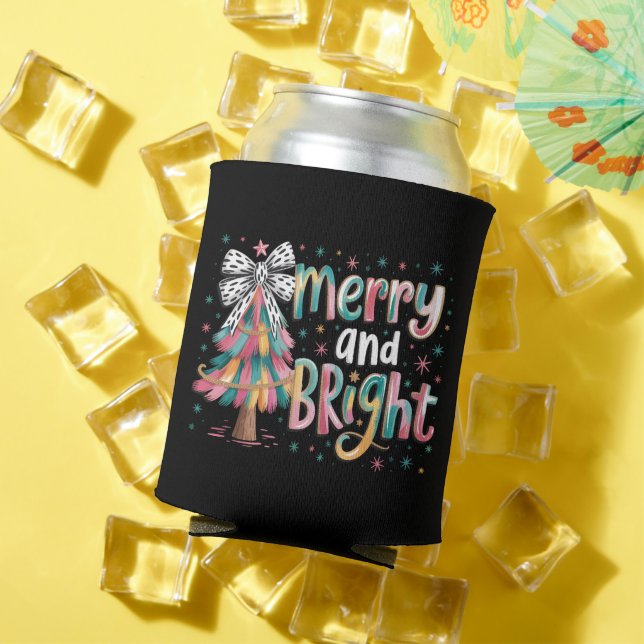 Coquette Glitter Christmas Tree Merry and Bright  Can Cooler (In Situ Summer)