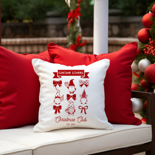 Coquette Gnome Lovers Christmas Club - Red   White Throw Pillow
