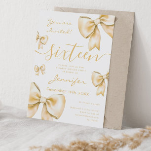 Coquette Gold Bow Sweet 16 Party  Invitation