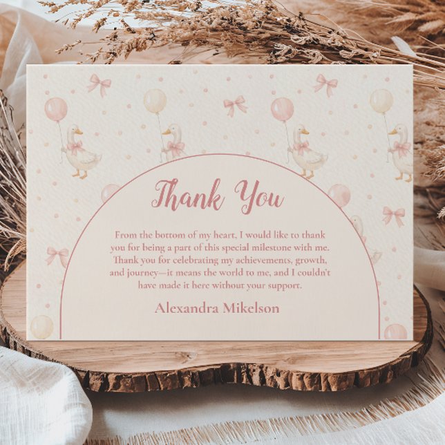 Coquette Goose 1st Birthday Thank You Card (Creator Uploaded)