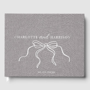 Coquette Gray Faux Linen Monogram Coquette Bow Guest Book