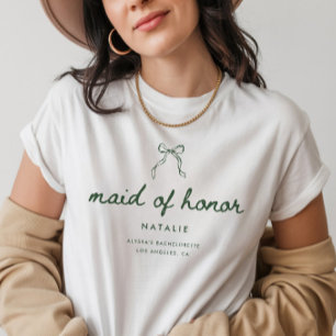Coquette Green Maid of Honor's Name Bachelorette T-Shirt