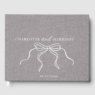 Coquette Grey Faux Linen Monogram Coquette Bow Guest Book