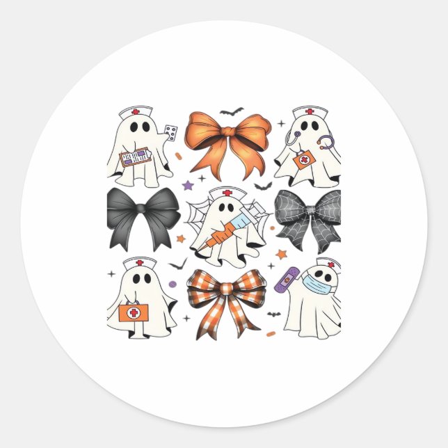 Coquette Halloween Ghost Nurse Classic T-Shirt Classic Round Sticker (Front)