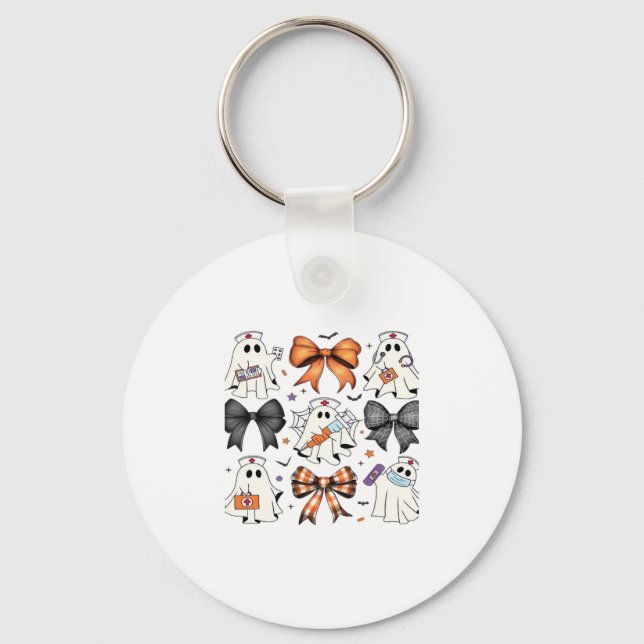 Coquette Halloween Ghost Nurse Classic T-Shirt Keychain (Front)