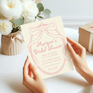 Coquette Hand Drawn Whimsical Bow Bridal Shower Invitation