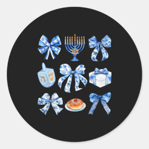 Coquette Hanukkah Bow Jewish Bow Menorah Bow Women Classic Round Sticker