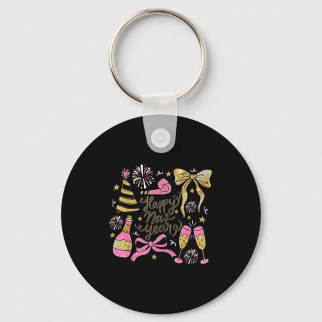 Coquette Happy New Year 2026 Champagne New Year's  Keychain (Front)