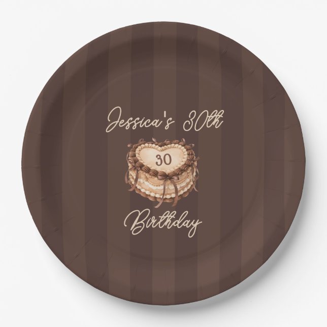 Coquette Heart Birthday Cake Paper Plate (Front)