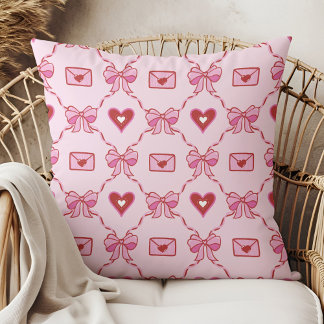 Coquette Heart & Bow Valentine's Day Throw Pillow