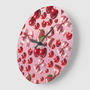  Coquette Heart Cherry Bow Pattern Large Clock