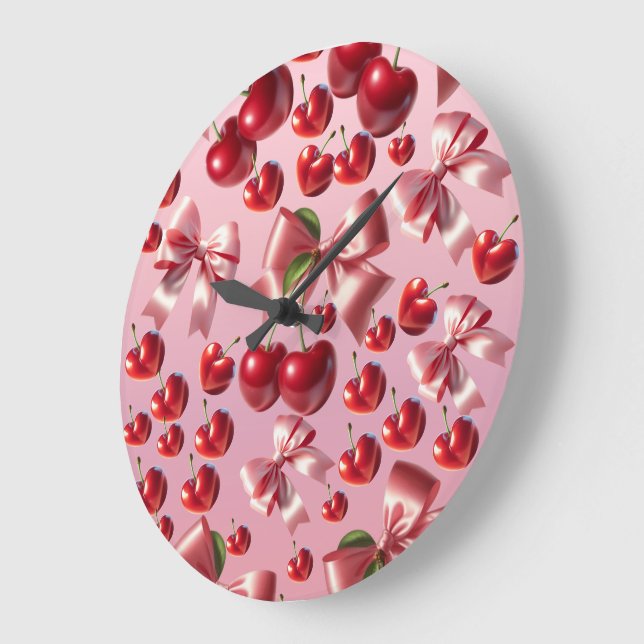  Coquette Heart Cherry Bow Pattern Large Clock (Angle)