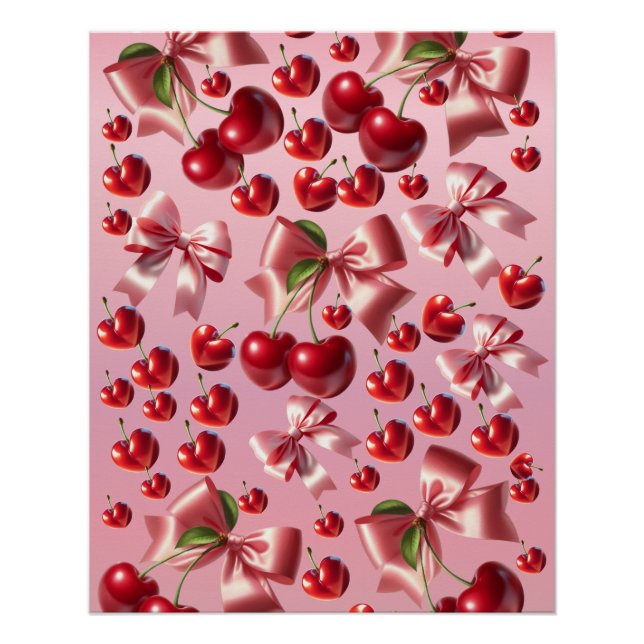  Coquette Heart Cherry Bow Pattern Poster (Front)