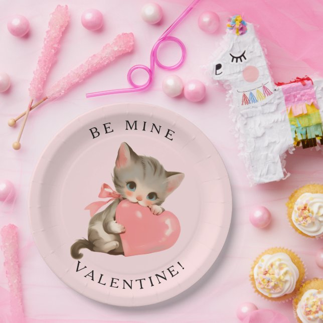 Coquette Kitty Vintage Be Mine Valentine Paper Plate (Party)