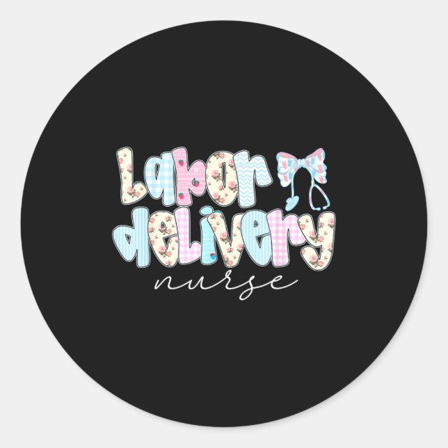 Coquette Labor And Delivery Nurse Crewneck, Bow St Classic Round Sticker (Front)