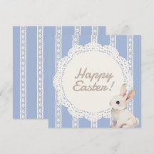 Coquette Lace Doily Bunny Blue Flat Holiday Card