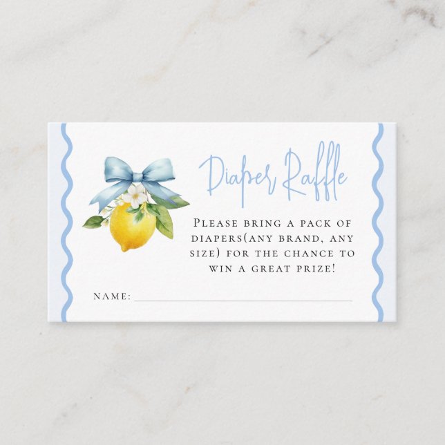 Coquette Lemon Baby Shower Wavy Diaper Raffle Enclosure Card (Front)