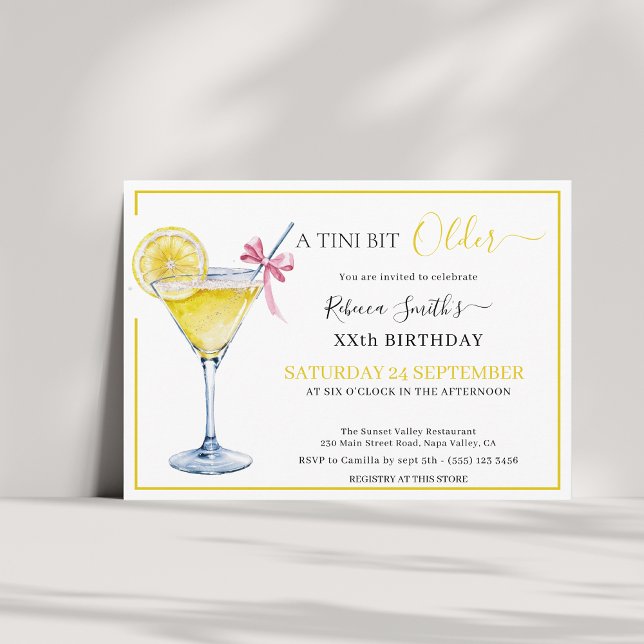 Coquette lemon cocktail A tini bit Older birthday Invitation (Creator Uploaded)