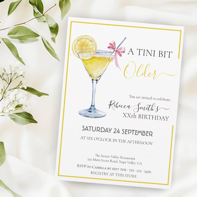 Coquette lemon cocktail A tini bit Older birthday Invitation (Creator Uploaded)