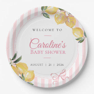 Coquette Lemon Pink Baby Shower Paper Plate