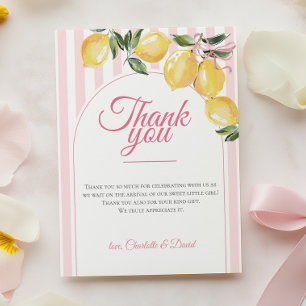 Coquette Lemon Pink Baby Shower thank you Card