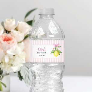 Coquette Lemon Pink Baby Shower Water Bottle Label