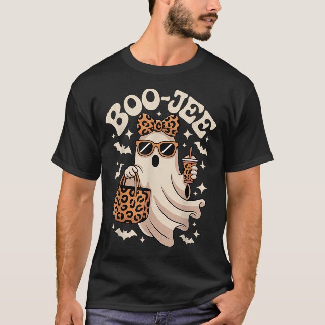 Coquette Leopard Boo-jee Halloween Boujee Ghost  T-Shirt (Front)