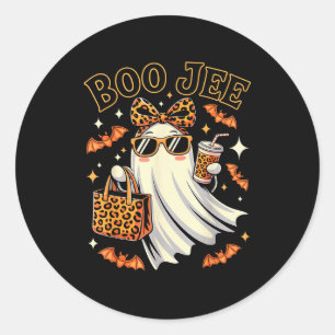 Coquette Leopard Ghost Coffee Boo Jee Halloween Bo Classic Round Sticker