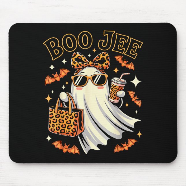 Coquette Leopard Ghost Coffee Boo Jee Halloween Bo Mouse Pad (Front)