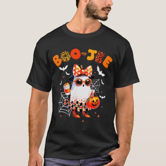 Coquette Leopard Ghost Coffee Boo-jee Halloween Bo T-Shirt (Front)