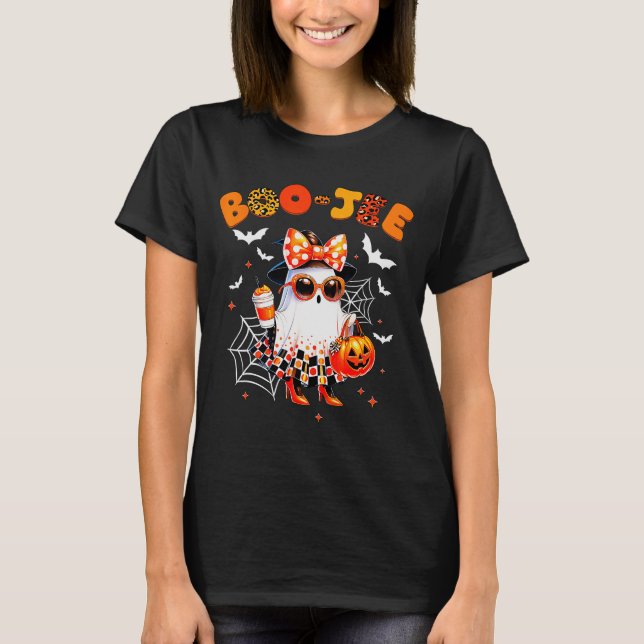 Coquette Leopard Ghost Coffee Boo-jee Halloween Bo T-Shirt (Front)