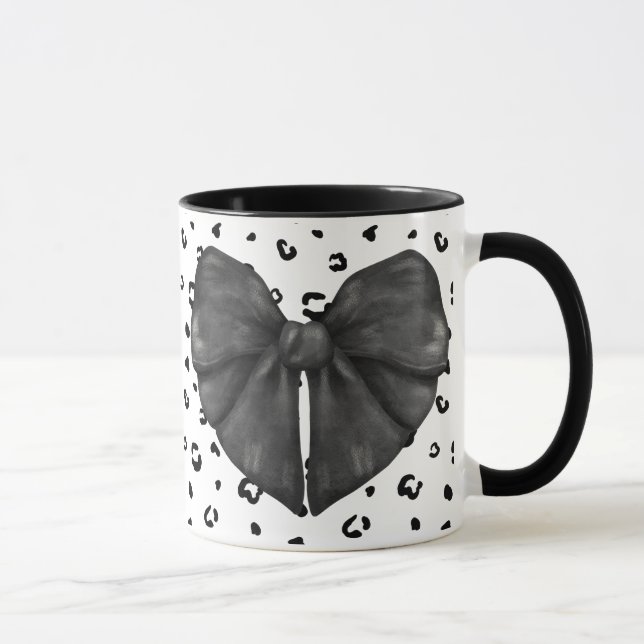 Coquette Léopard Noir Fille Imprimer Bow Mug (Droite)