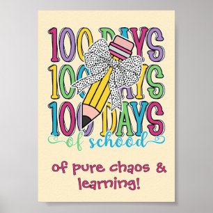 Coquette Leopard Pencil Bow 100 Days Of School Poster
