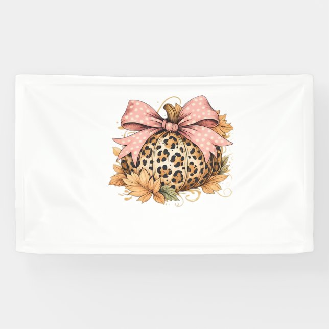 Coquette Leopard Pumpkin with Pink Bow – Glam Fall Banner (Horizontal)